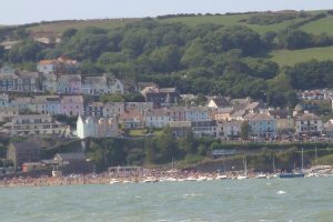 Looking back at New Quay from the sea