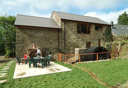 Patio outside The Old Water Mill Cottage at Cwmiar